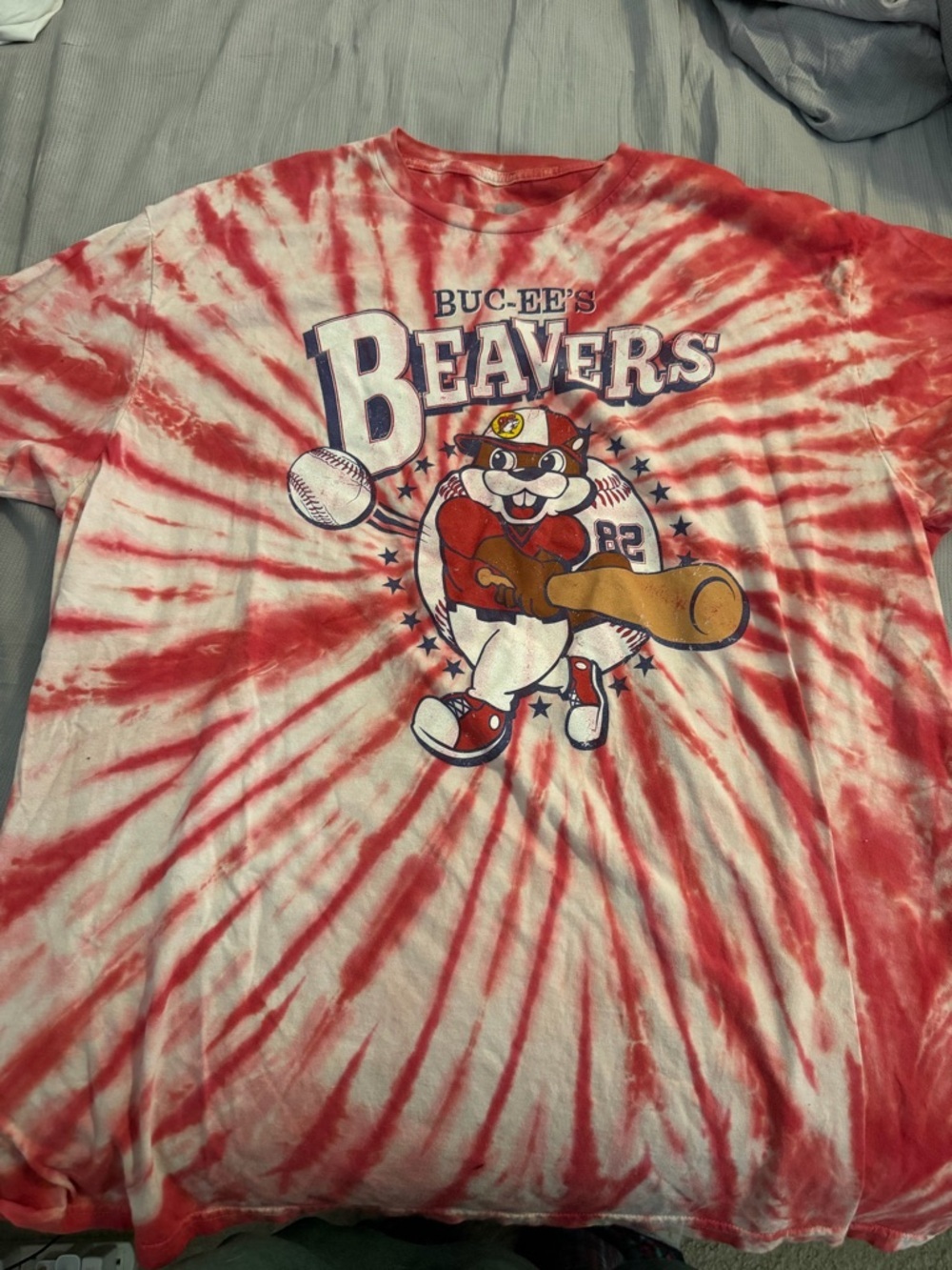 Bucees Shirt Mens XL Red Tie Dye Short Sleeve Baseball Beaver Gas Station